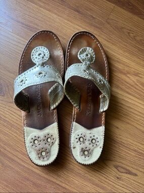 Jack Rogers Cream Leather Thong Sandals